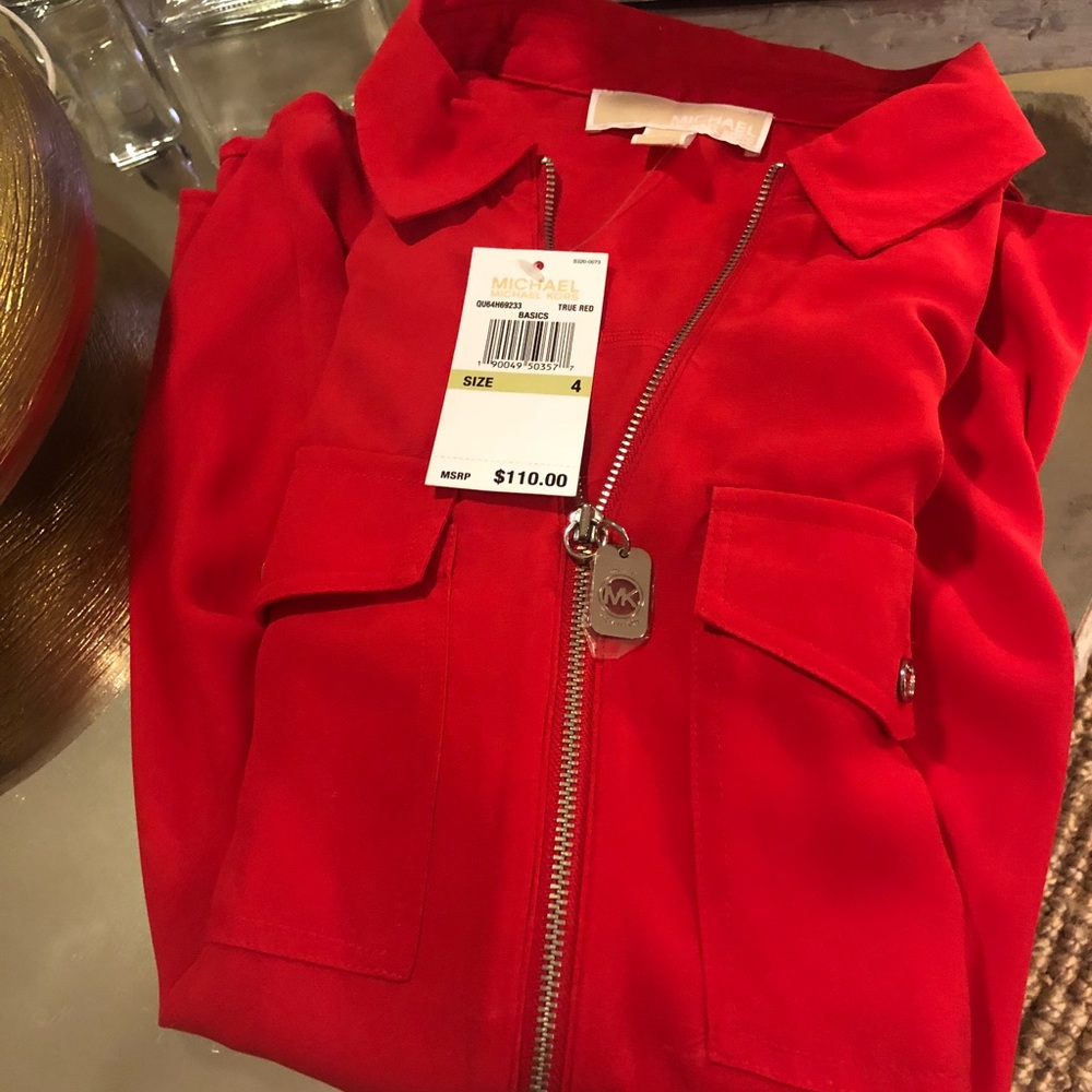 Red Michael Kors Never Worn roll up sleeve top!!!